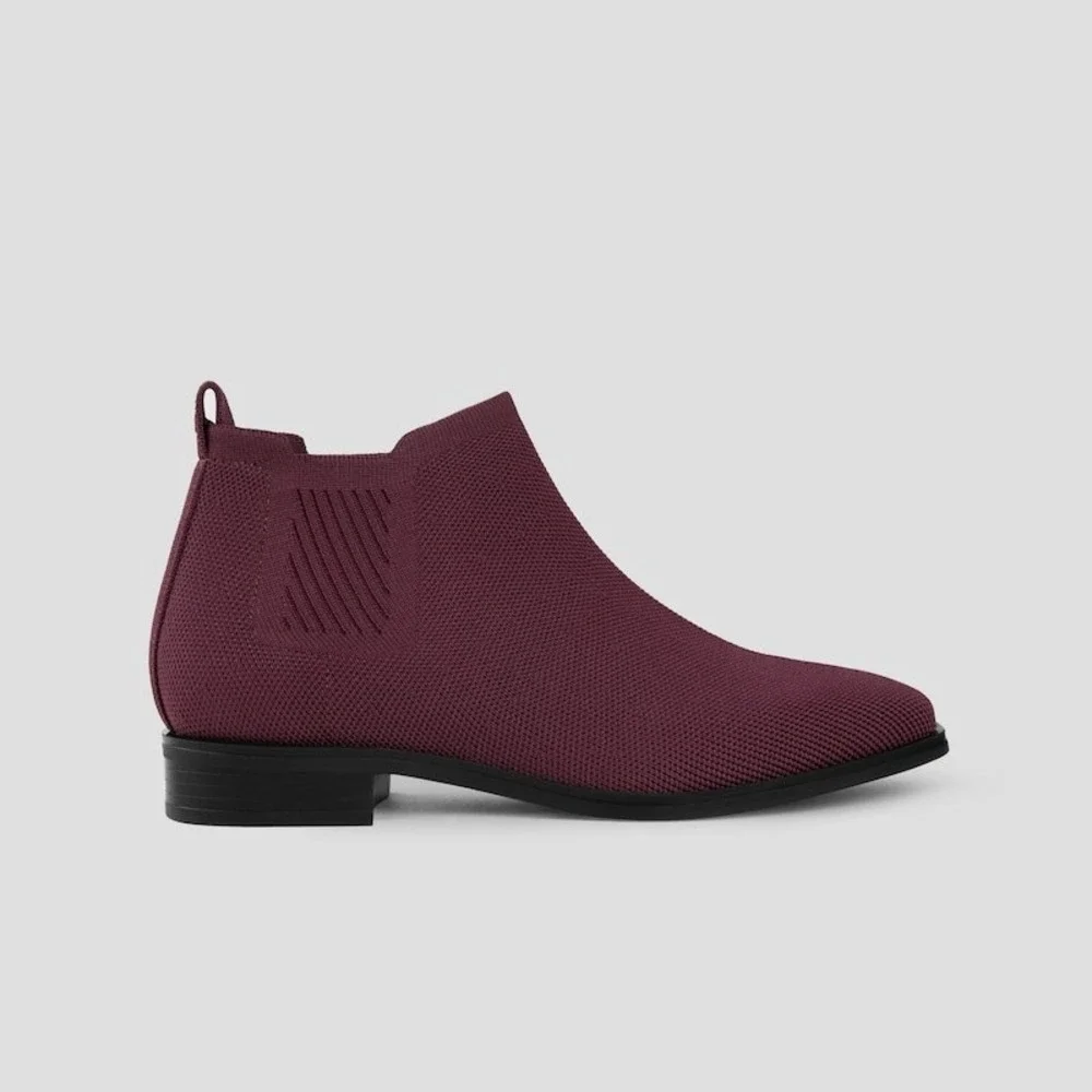 VIVAIA Burgundy Knit Pointed‎ Toe Chelsea Boots Women's Size US 7.5 EU 38.5